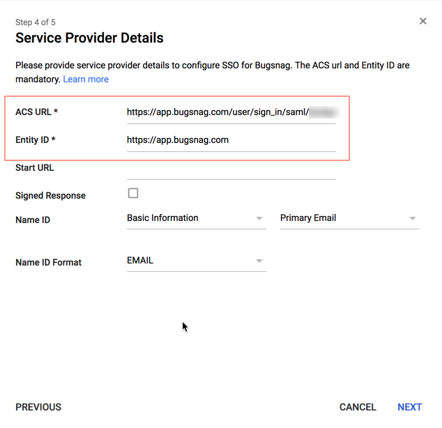 Google Cloud Identity provider details