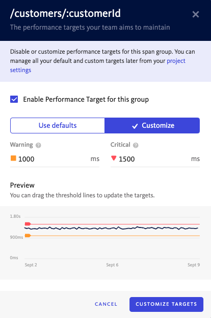 Customize performance target