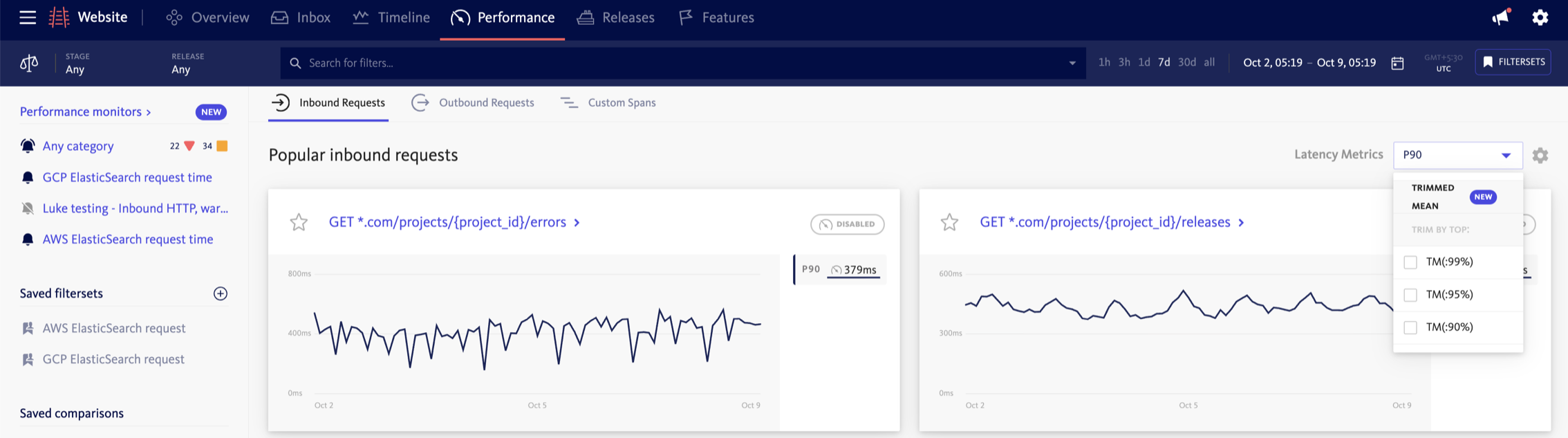 Trimmed Mean options in the Latency Metric selector