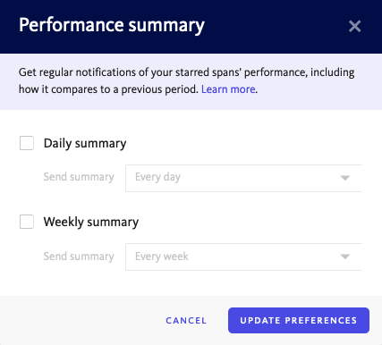 Performance summary email configuration