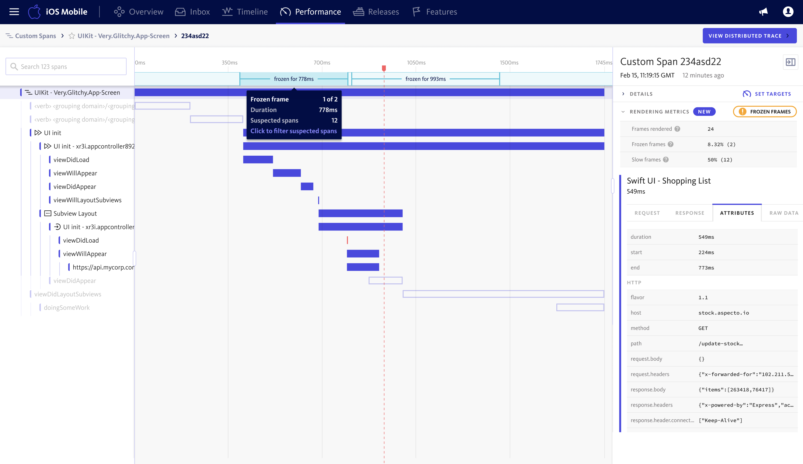 Span Instance Details with Frozen Frames