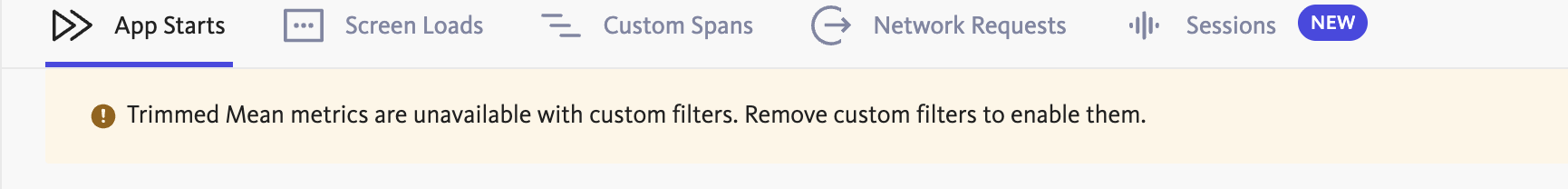 Trimmed Mean metrics are unavailable while a custom filter is applied