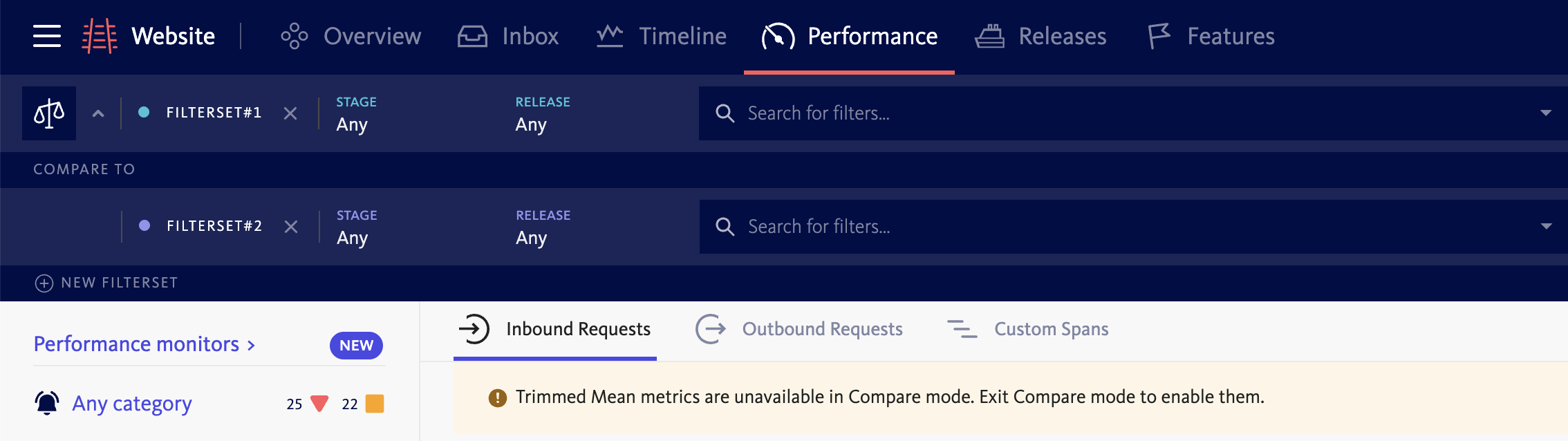 Trimmed Mean metrics are unavailable in Compare Mode