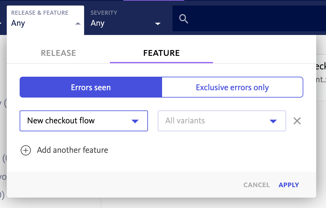 Releases and Features filter