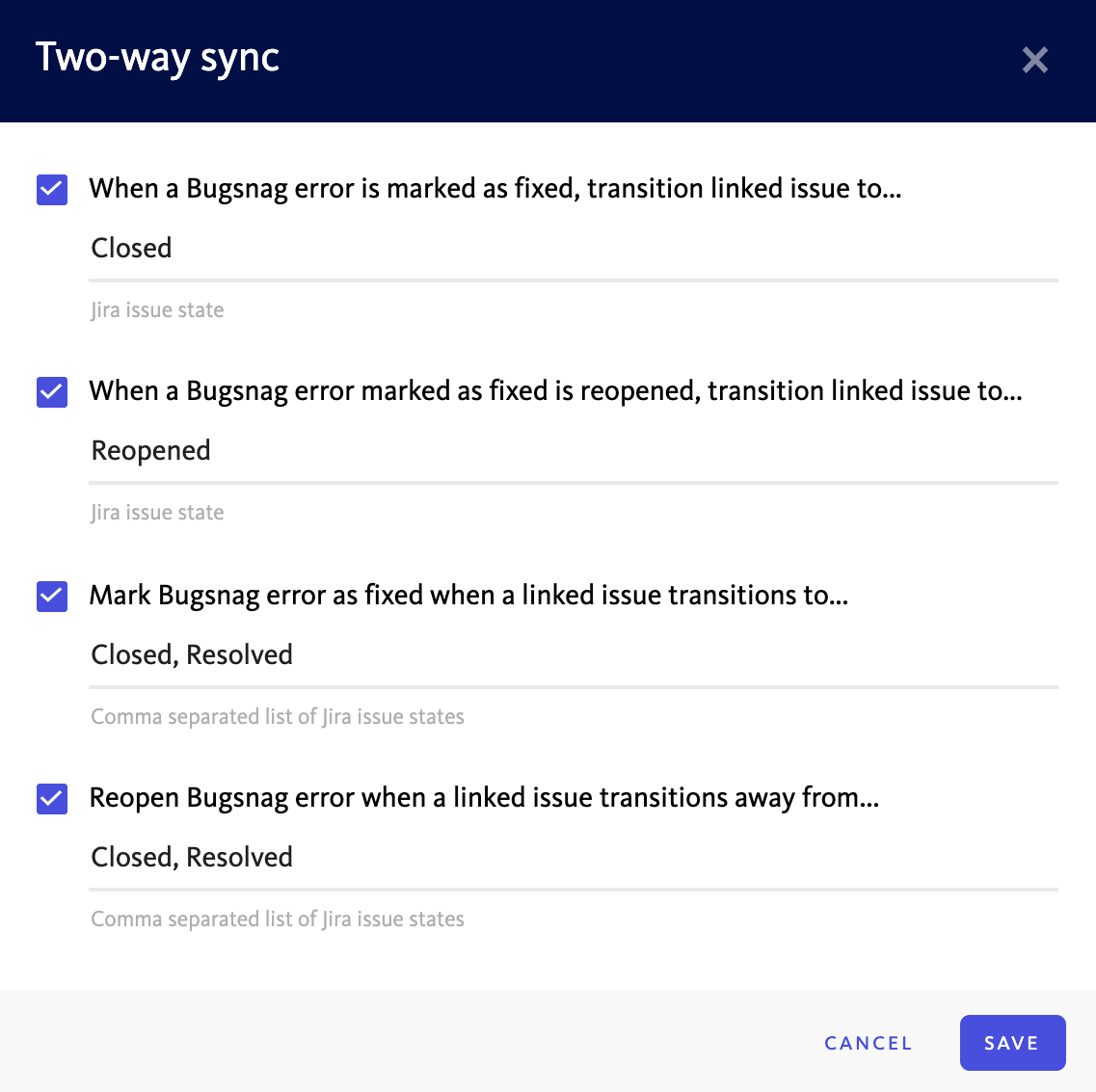 Sync settings